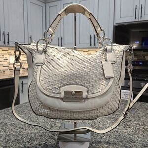Coach Kristin Woven Leather Hobo Shoulder Bag Ivory/Cream